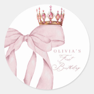 Cute Pink Bow 1st Birthday Classic Round Sticker
