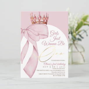 Cute Pink Bow 1st Birthday Invitation