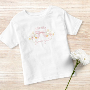 Cute Pink Bow and Wildflowers Modern Flower Girl Toddler T-Shirt