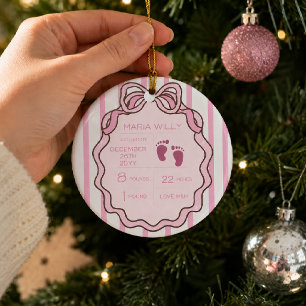 Cute Pink Bow Baby Birth Stats  Ceramic Tree Decoration