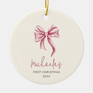 Cute Pink Bow Baby First Christmas Ceramic Tree Decoration