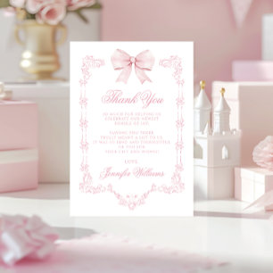 Cute Pink Bow  Baby Girl Shower Thank You Card