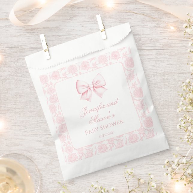 Cute pink bow baby girl shower thank you favour bags (Clipped)