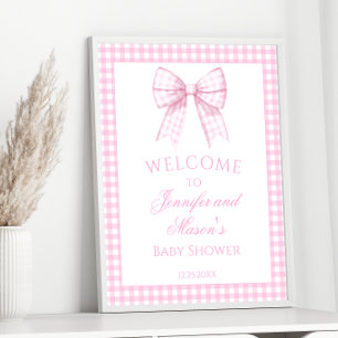 Cute Pink Bow Baby Girl Shower Welcome Sign