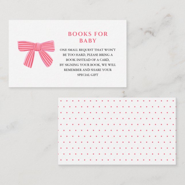 Cute pink bow Baby Shower Book Request Enclosure Card (Front/Back)