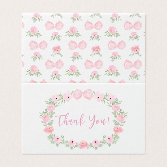 Cute Pink Bow Baby Shower Foldable Thank You Cards (Outside Unfolded)