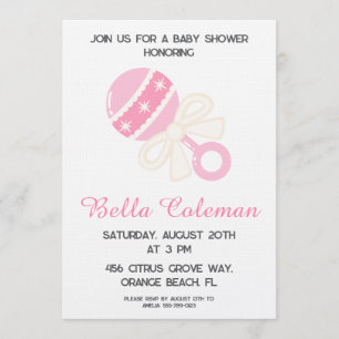 cute pink bow baby shower invitation