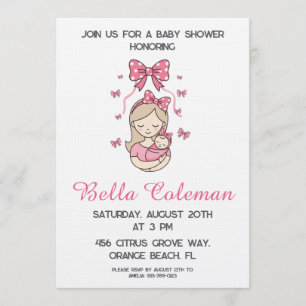 cute pink bow baby shower invitation