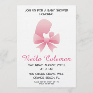 cute pink bow baby shower invitation
