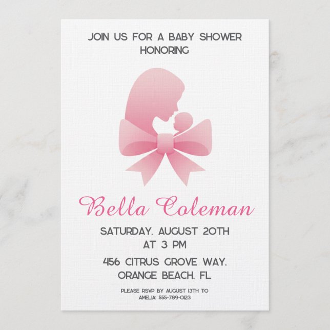 cute pink bow baby shower invitation (Front)