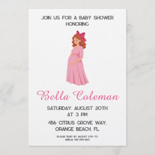 cute pink bow baby shower invitation