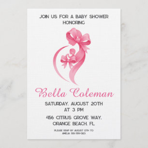 cute pink bow baby shower invitation