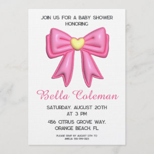 cute pink bow baby shower invitation