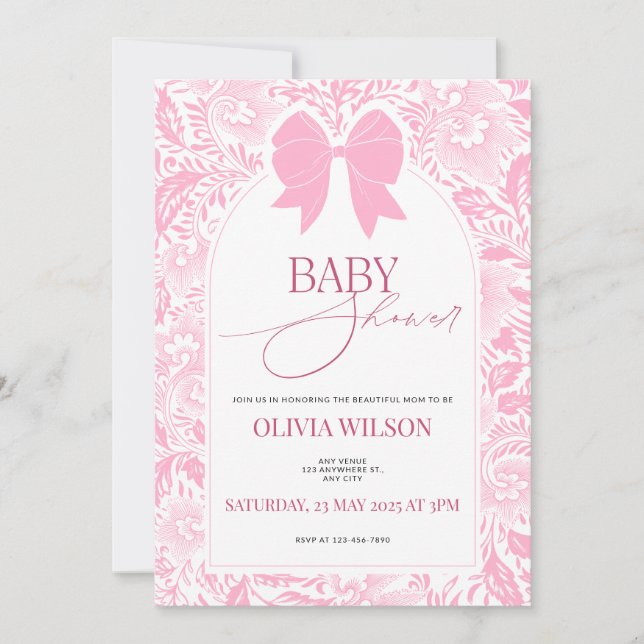 Cute Pink Bow Baby Shower Invitation (Front)