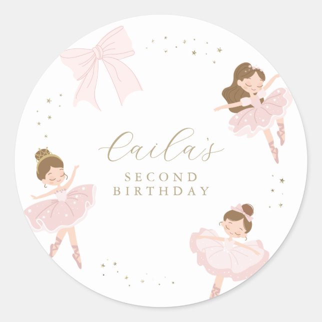 Cute Pink Bow Ballerina Birthday Thank You Favour Classic Round Sticker (Front)