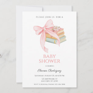 Cute Pink Bow Books Baby Shower for Girl Invitation