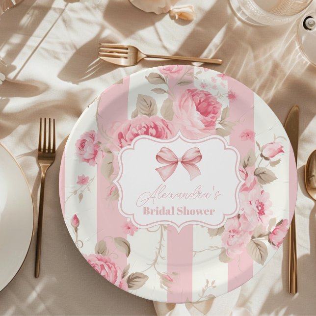 Cute Pink Bow Bridal Shower Paper Plate (Creator Uploaded)