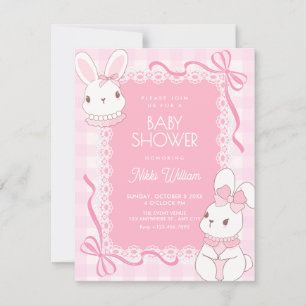 Cute pink bow bunny baby shower invitation