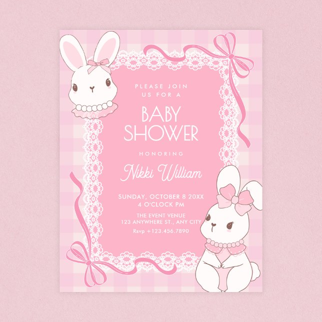 Cute pink bow bunny baby shower invitation (Creator Uploaded)