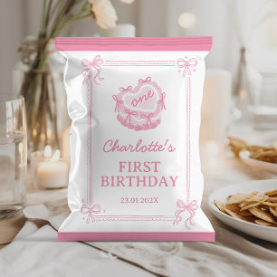 Cute Pink Bow Cake Birthday Chip Bag Wrapper