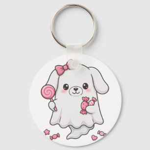 Cute Pink Bow Candy Ghost Halloween Sticker Kawaii Key Ring