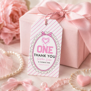 Cute Pink Bow Coquette 1st Birthday Gift Tags