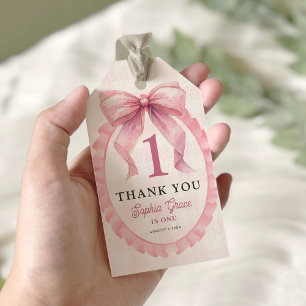 Cute Pink Bow Coquette 1st Birthday Gift Tags