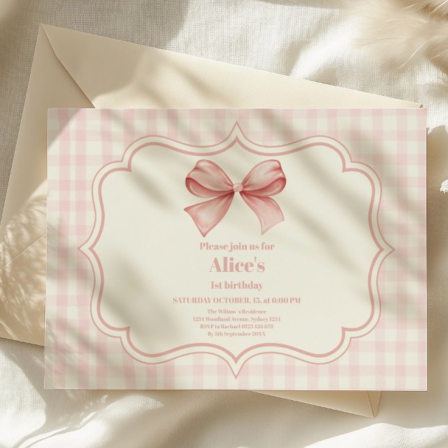 Cute Pink Bow Coquette 1st Birthday Invitation (Creator Uploaded)