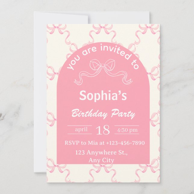Cute Pink Bow Coquette Birthday Invitation (Front)