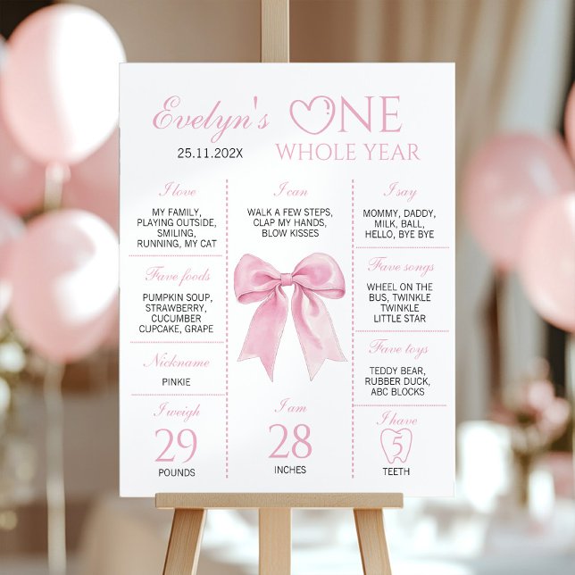 Cute Pink Bow Coquette Birthday Milestone Sign (Creator Uploaded)