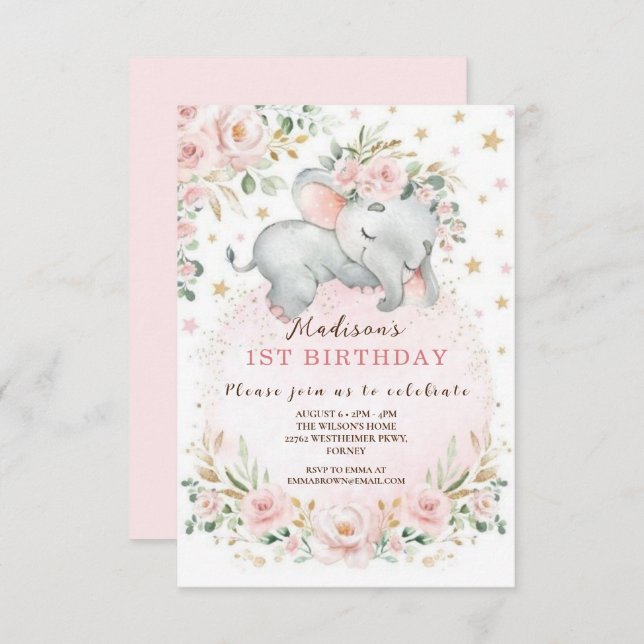 Cute Pink Bow Coquette first birthday Invitation (Front/Back)