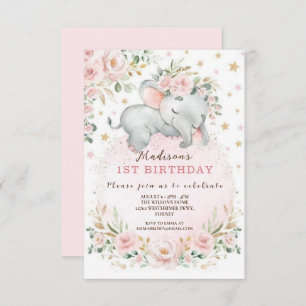 Cute Pink Bow Coquette first birthday Invitation