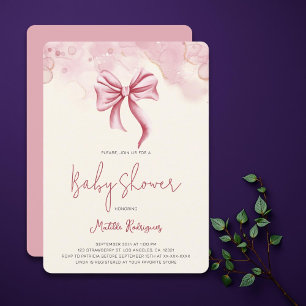 Cute Pink Bow Coquette Girl Baby Shower Invitation