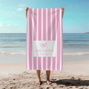 Cute Pink Bow Coquette Preppy Bridal Party Beach Towel
