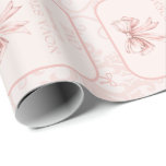 Cute Pink Bow Coquette Toile Personalised Birthday Wrapping Paper<br><div class="desc">Introducing our "Cute Pink Bow Coquette Toile Personalised Birthday Wrapping Paper, " the epitome of elegance and charm for your special celebrations. This wrapping paper features a delicate blush pink background adorned with a minimalist watercolor ribbon, seamlessly blending modern simplicity with a touch of grandma chic. Perfect for a blush...</div>