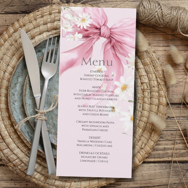 Cute Pink Bow Daisy Floral Custom Baby Shower Menu (Creator Uploaded)