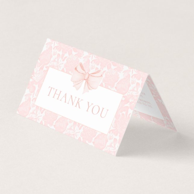 Cute pink bow floral baby shower thank you cards (Front)
