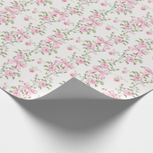 Cute Pink Bow Floral Coquette  Wrapping Paper