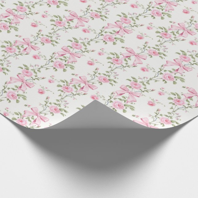 Cute Pink Bow Floral Coquette  Wrapping Paper (Corner)
