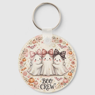 Cute Pink Bow Ghost BOO CREW Halloween Party  Key Ring