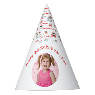 Cute Pink Bow Ghost Girl  Photo Birthday Halloween Party Hat
