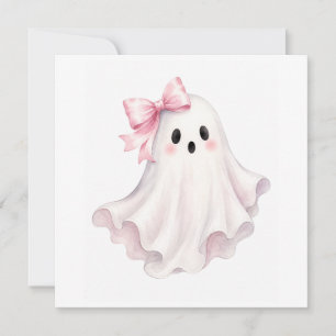 Cute Pink Bow Ghost Halloween Sticker Invitation