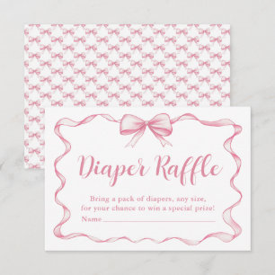 Cute Pink Bow Girl Baby Shower Diaper Raffle Card