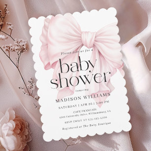 Cute Pink Bow Girl Baby Shower Invitation