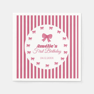 Cute Pink Bow Girl First Birthday  Napkin