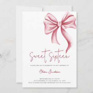 Cute Pink Bow Girly Sweet Sixteen Photo Birthday Invitation
