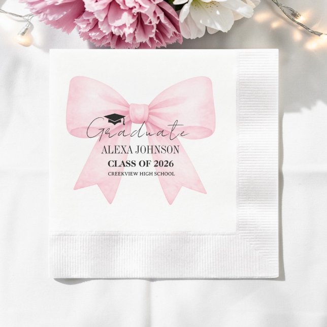 Cute Pink Bow Graduation Cap Graduation Napkin (Creator Uploaded)