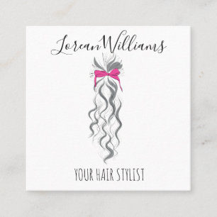 Cute Pink Bow Grey and White Braider Hair Styling Appointment Card