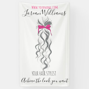 Cute Pink Bow Grey and White Braider Hair Styling  Banner