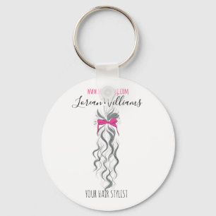 Cute Pink Bow Grey and White Braider Hair Styling  Key Ring